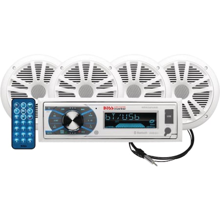 Boss Audio Boss Audio MCK632WB64 Single-DIN AM/FM Receiver w/ 2 Pair 6.5" Marine Speakers & Antenna, White MCK632WB64
